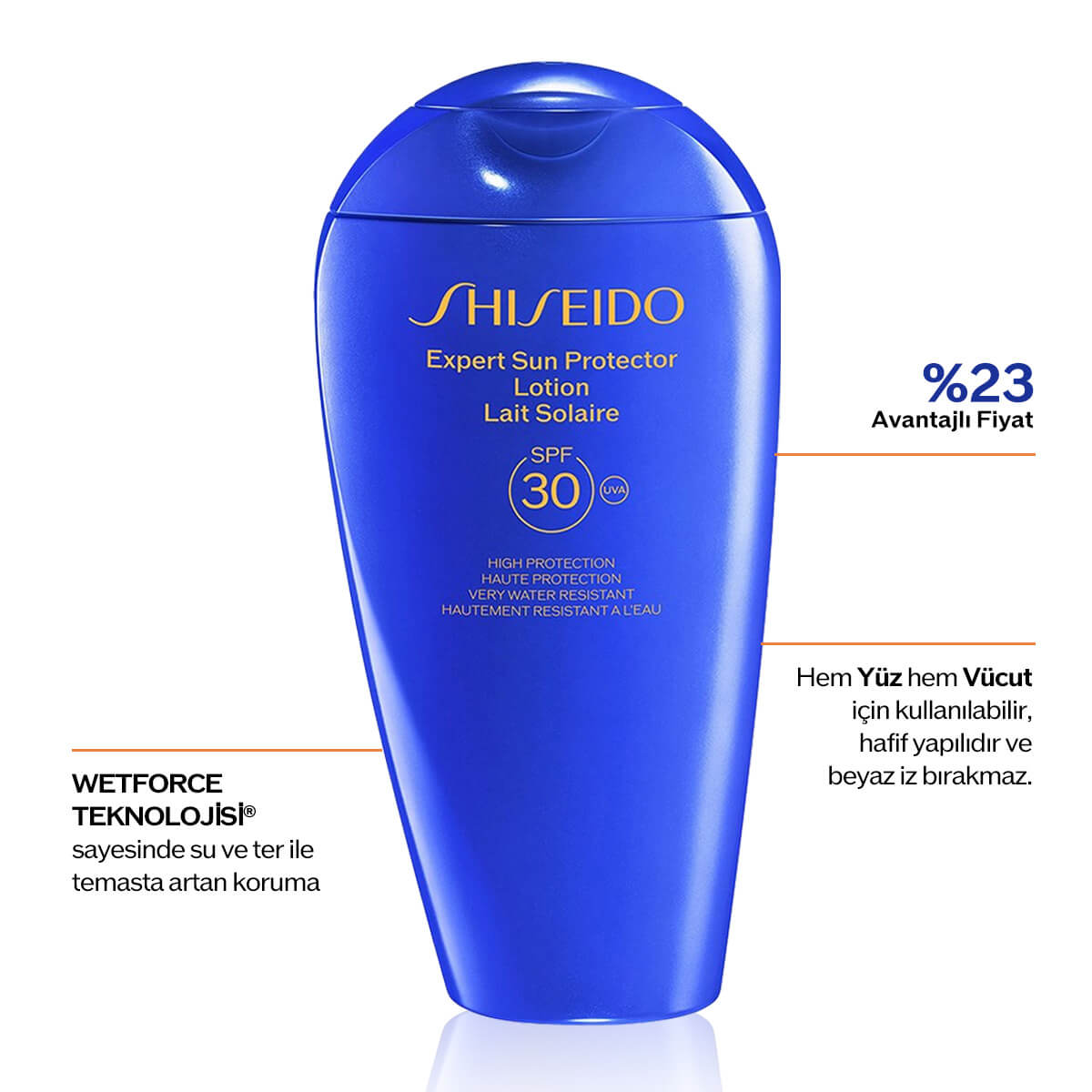 SHISEIDO - EXPERT SUN PROTECTOR LOTION SPF30 - %65 Cilt Bakımı İçerikli, Suya ve Isıya Dayanıklı Güneş Koruyucu Losyon